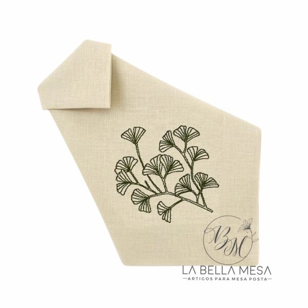 Guardanapo Linho Bege Bordado Folhagem I - 40x40 cm - Image 8