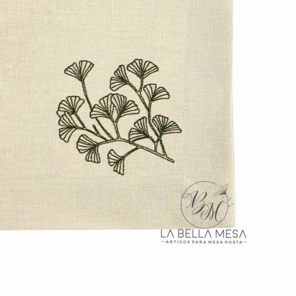 Guardanapo Linho Bege Bordado Folhagem I - 40x40 cm - Image 7
