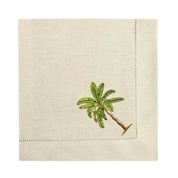 Guardanapo Linho Bege Ponto Ajour Bordado Bananeira Tropical 50x50 cm - Image 4