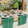 Trilho de Mesa Linho Verde Folha Franja