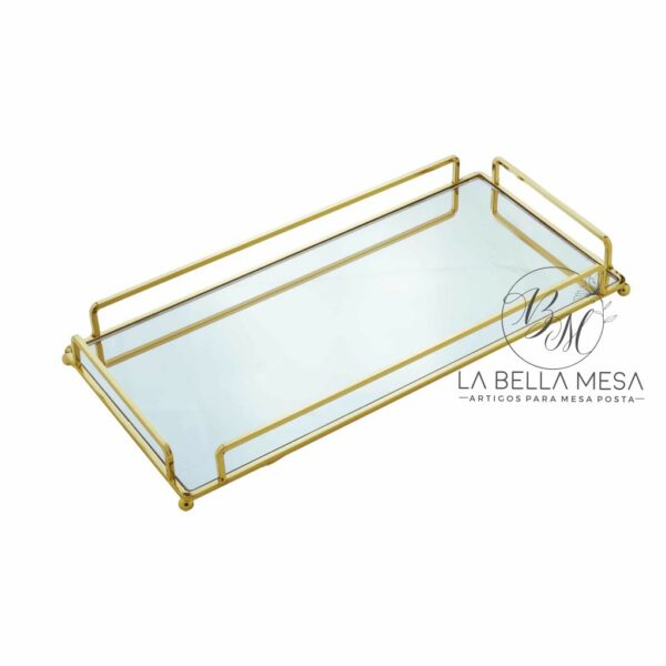 Bandeja Espelho Retangular Dourada – 34,0 x 16 cm