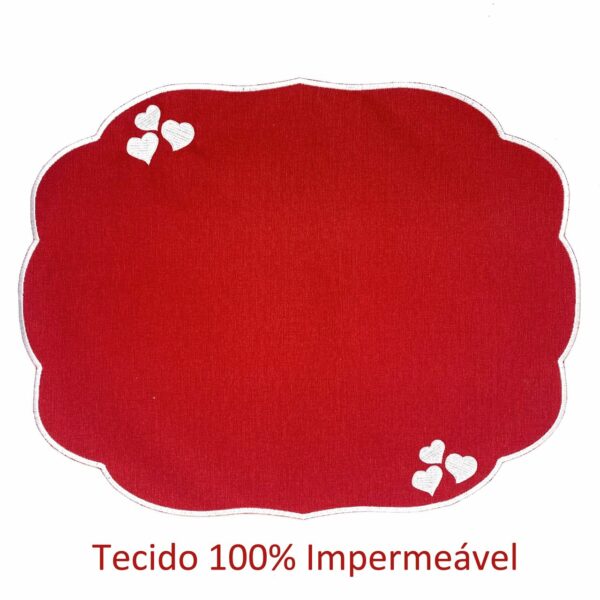 Jogo Americano Vermelho Bordado 3 Corações