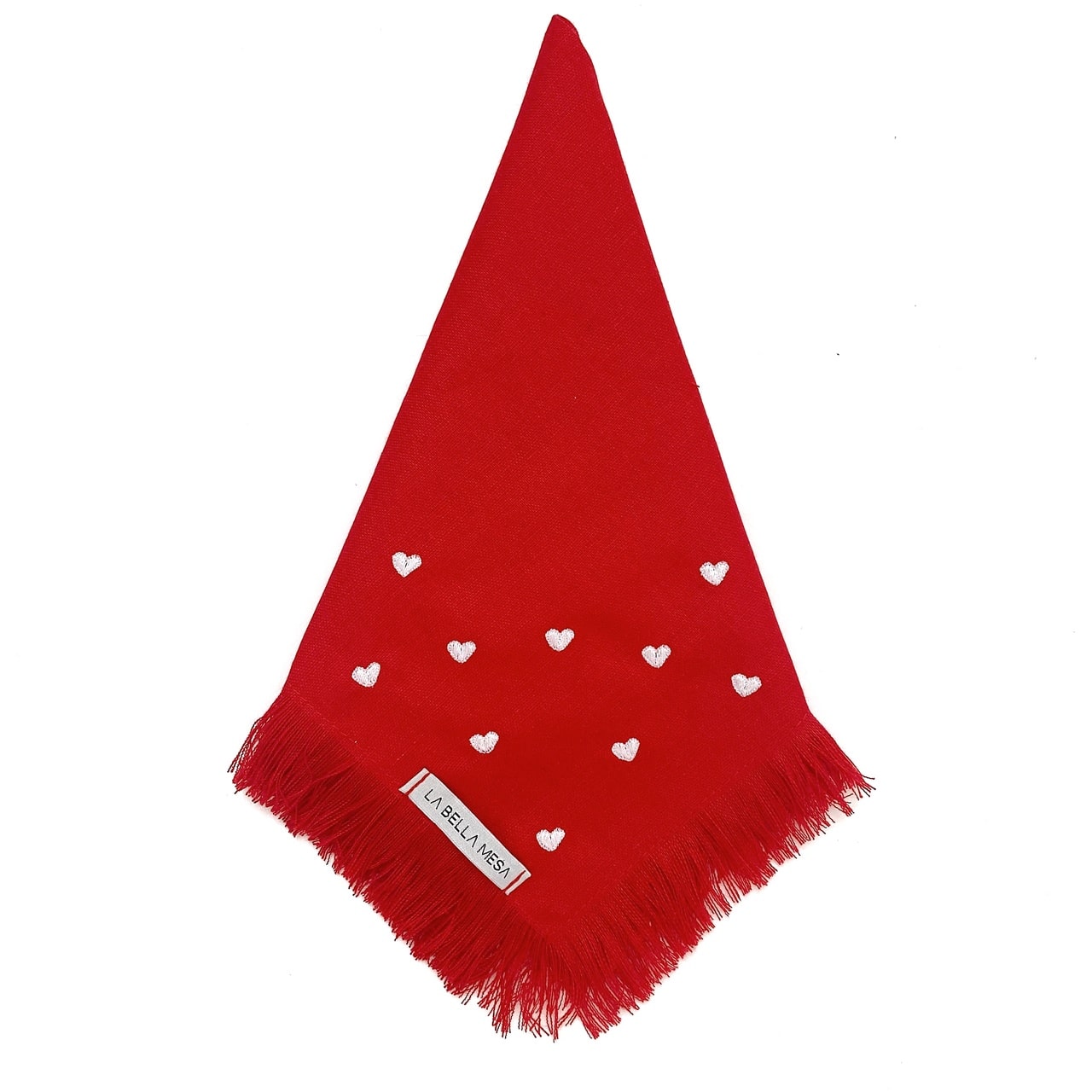 Guardanapo Linho Vermelho Mini Corações Franja