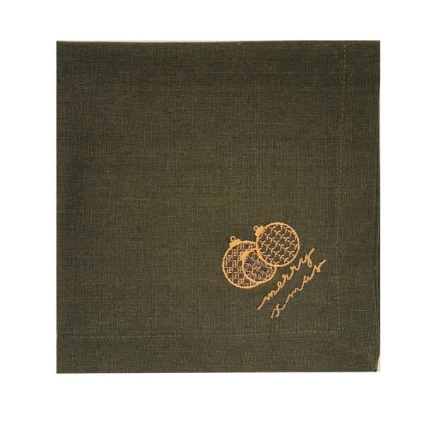 Guardanapo Linho Verde Bolas Natalinas 40x40cm
