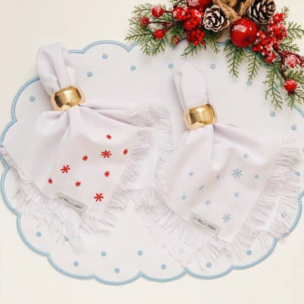 Guardanapo Linho Branco Floco de Neve Vermelho Franja – 45 x 45 cm