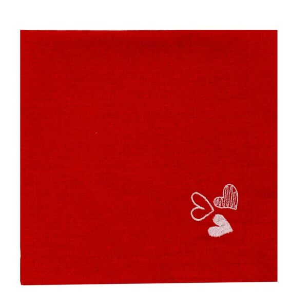 Guardanapo Linho Vermelho Bordado Riscas Coração 40×40 cm
