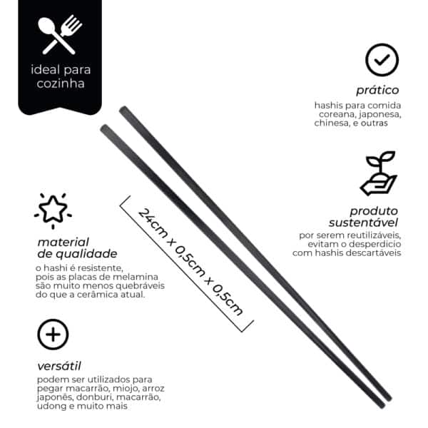 Kit 02 Pares Hashi Melamina Preto - Imagem 3