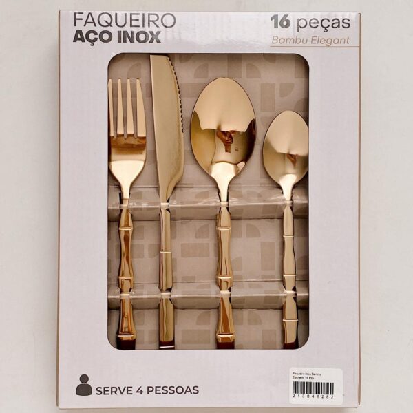 Faqueiro Inox Bambu Dourado 16 Pçs