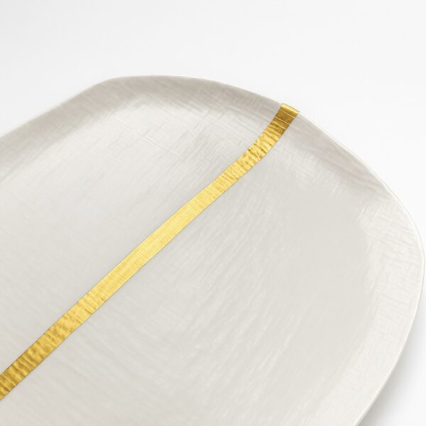 Bandeja Oval Porcelana Ouro Luxo 34cm