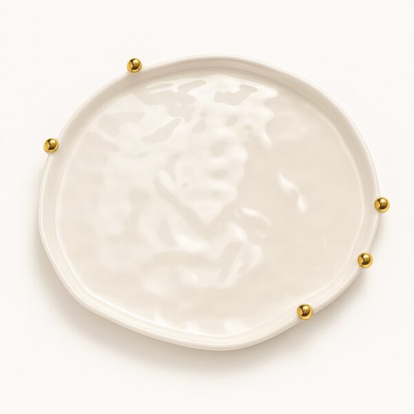 Bandeja Porcelana Dots Ouro Luxo 34 cm