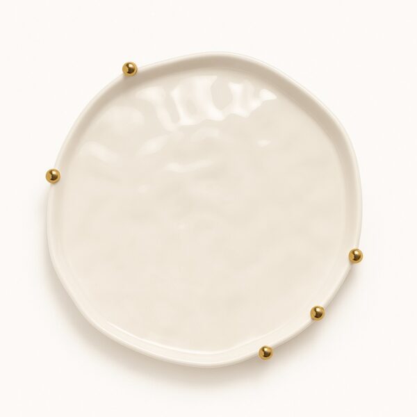 Bandeja Porcelana Dots Ouro Luxo 34 cm