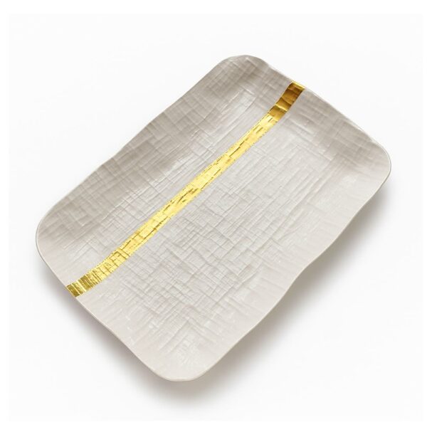Bandeja Retangular Porcelana Ouro Luxo 30,7cm