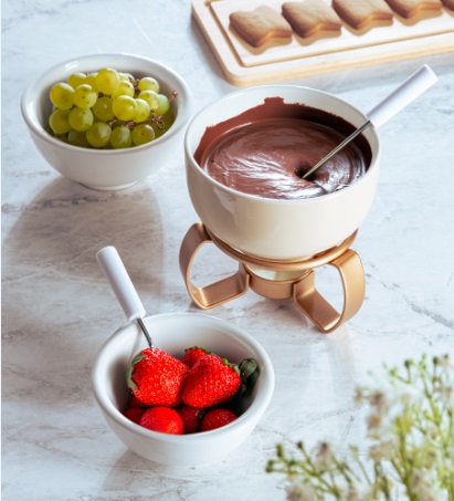 Aparelho de Fondue 5 Pçs Cerâmica Bege