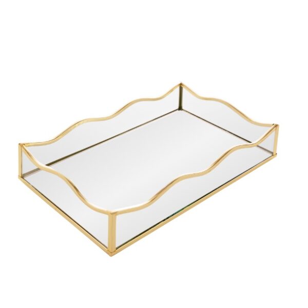 Bandeja Espelho Waves Metal Dourada 30 cm,