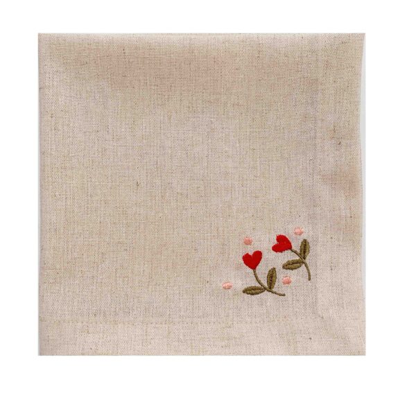 Guardanapo Linho Bege Bordado Amore 40×40 cm