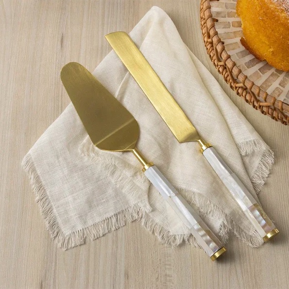 Kit 02 Pçs Talheres Para Bolo Madre Pérola Atenas