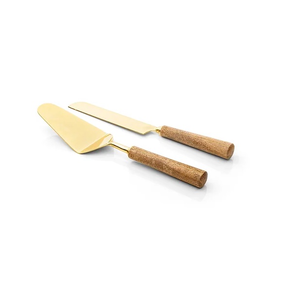 Kit 02 Pçs Talheres Para Bolo Madeira Goldwood