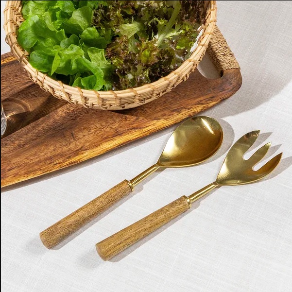 Kit 02 Pçs Talheres Para Salada Madeira Goldwood