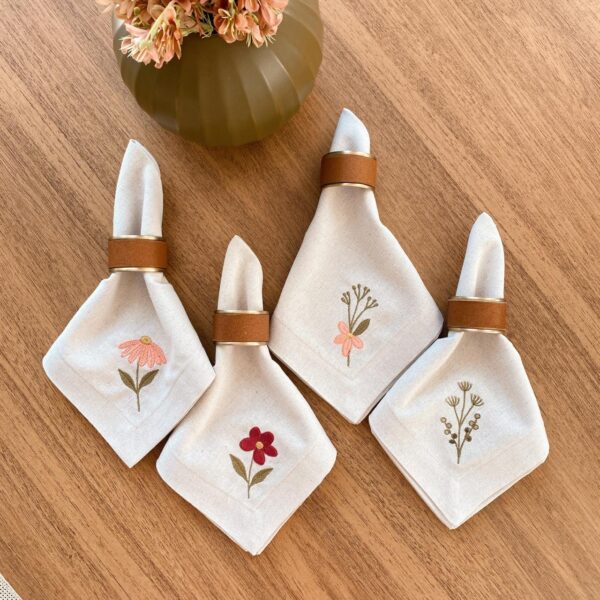 Kit 04 Peças Guardanapo Linho Bordado Floralis  40×40 cm
