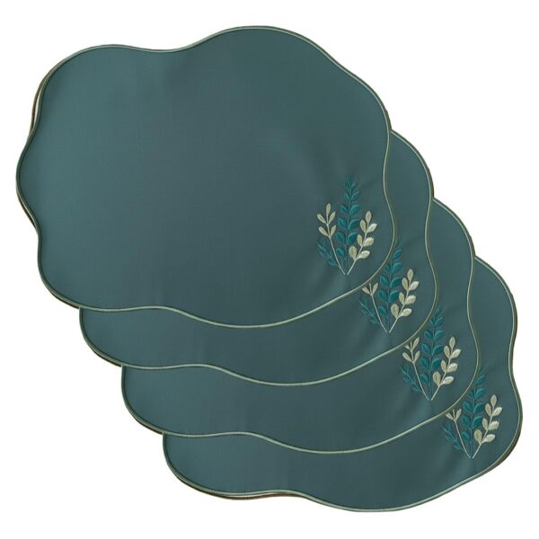 Kit 04 Pçs Jogo Americano Verde Bordado Herbarium Eucalipto