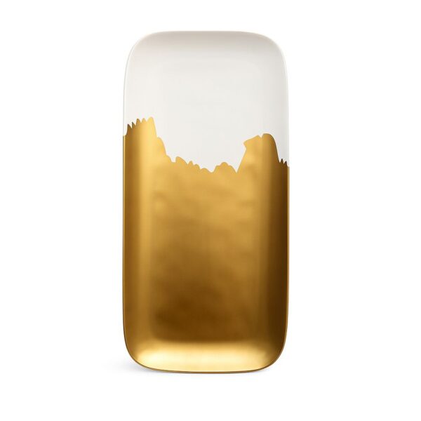 Bandeja Retangular Porcelana Duo Ouro 34cm