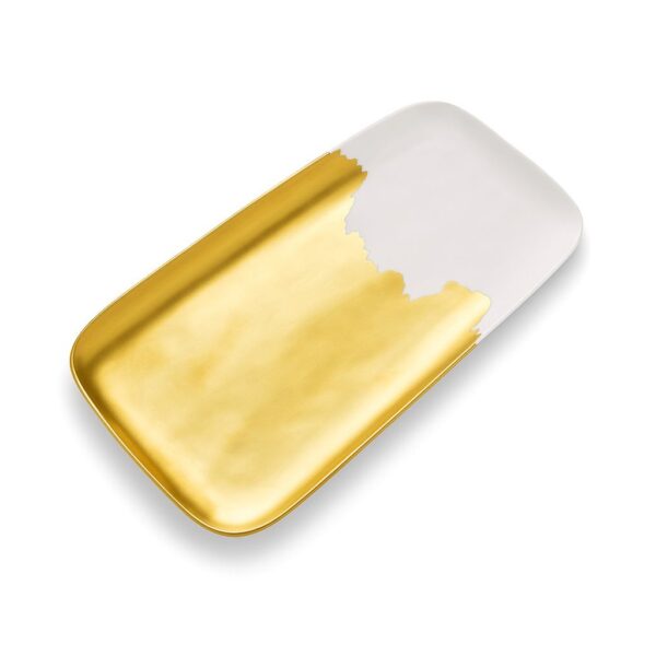 Bandeja Retangular Porcelana Duo Ouro 34cm